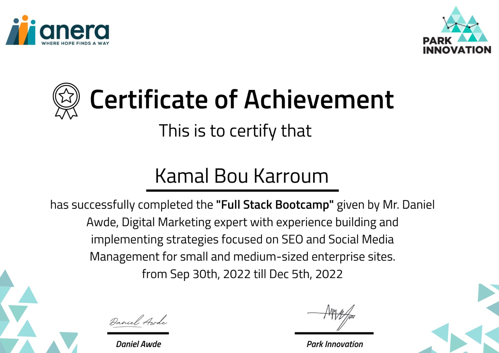 Kamal Abou Karroum FSD- Certificate