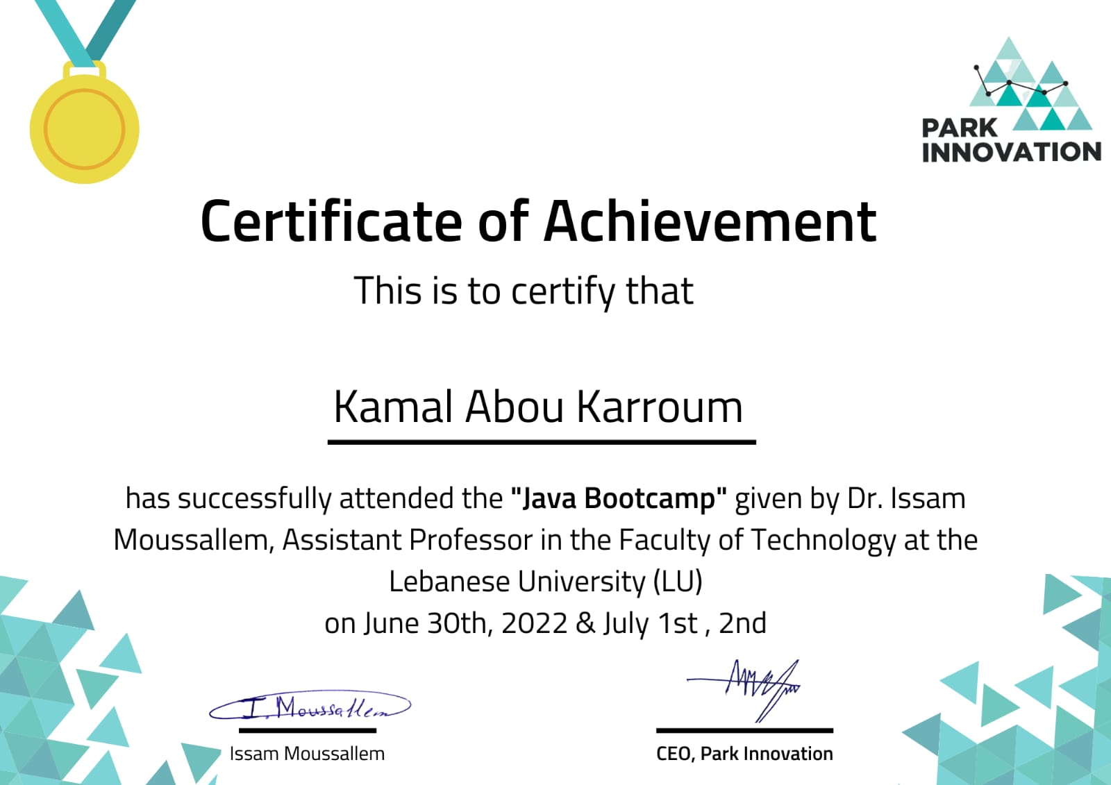 Kamal Abou Karroum JAVA-Certificate